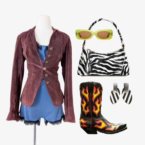 Danier Burgundy Leather Suede Jacket Bolero Steampunk Long Sleeve Blazer Maroon - Picture 1 of 11